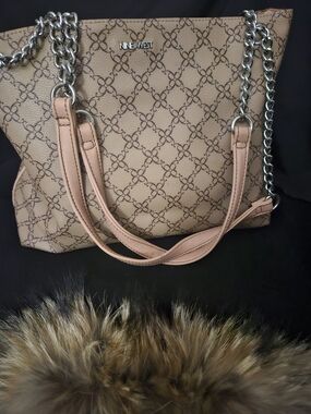 Nine West Beige Patterned Shoulder Bag with Chain Straps